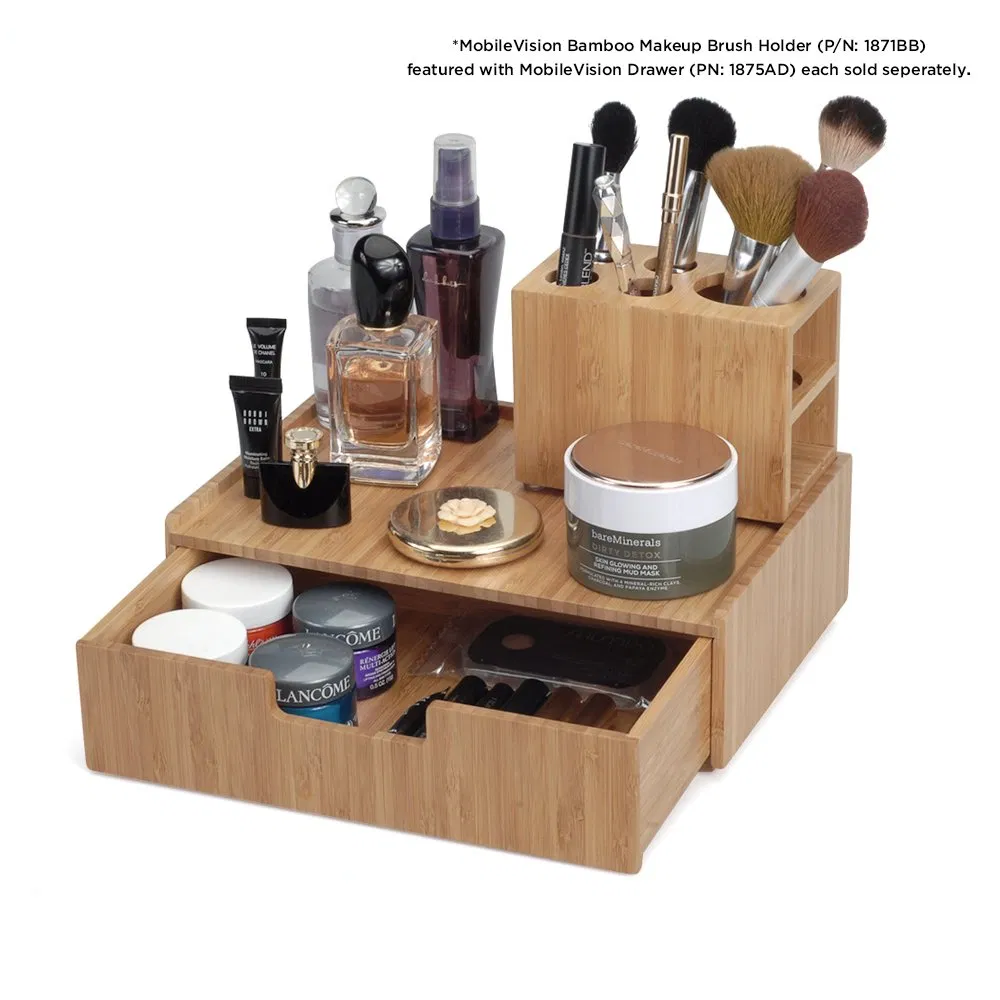 Organizador de Maquillaje Mobilevision Bamboo, Caja de Almacenamiento de Cosméticos, Estuche de Exhibición Resistente a Roturas y Cajón
