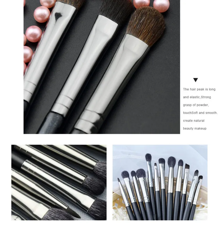 Conjunto de brochas de maquillaje para difuminar sombras de ojos de alta calidad al por mayor, con mango de madera de abedul y pelo sintético de cabra y pony, con logo