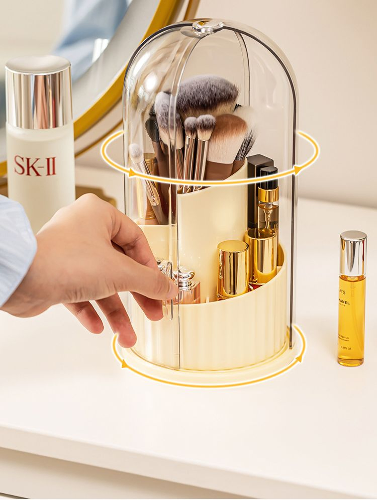 Caja de almacenamiento cosmético a prueba de polvo: gran capacidad, soporte giratorio a prueba de polvo para brochas de maquillaje, ideal como soporte para bolígrafos en el tocador
