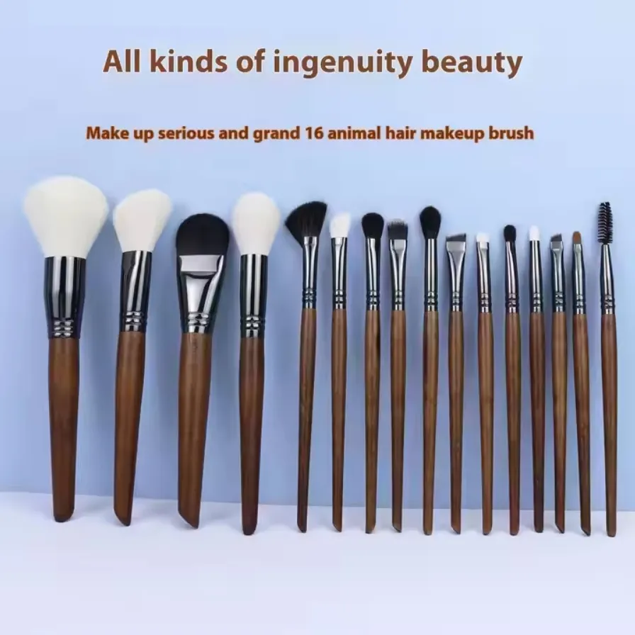 16PCS Juego de brochas de maquillaje de lana fina Light Peak con mango de madera para ojos