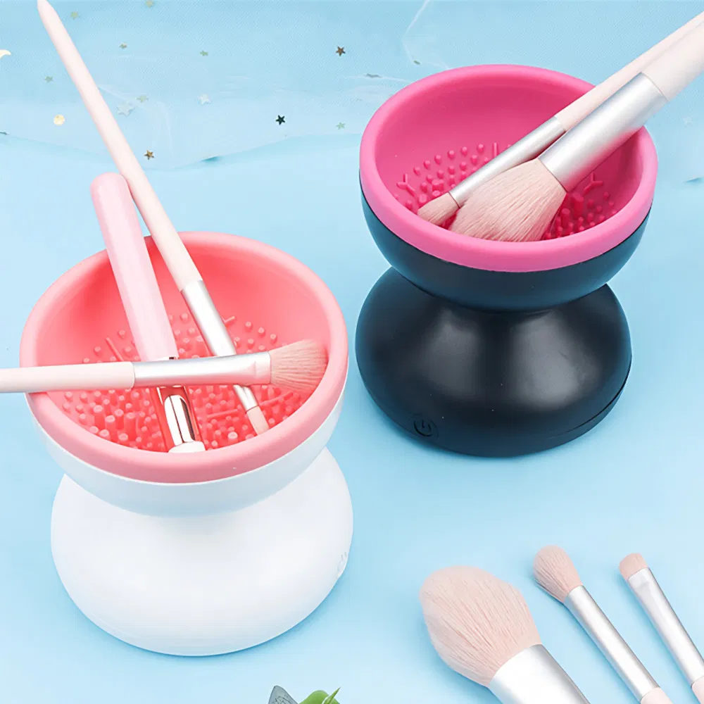 Máquina de cepillos cosméticos eléctricos, tazón, limpiador de brochas de maquillaje automático, giratorio, de silicona