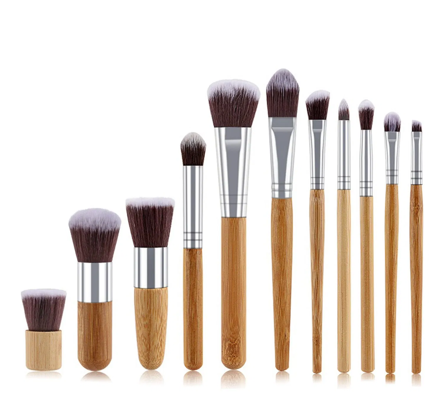 Juego de brochas de maquillaje sintéticas de bambú 11PCS para base, polvo, difuminado, corrector, sombras de ojos, rubor, cosméticos