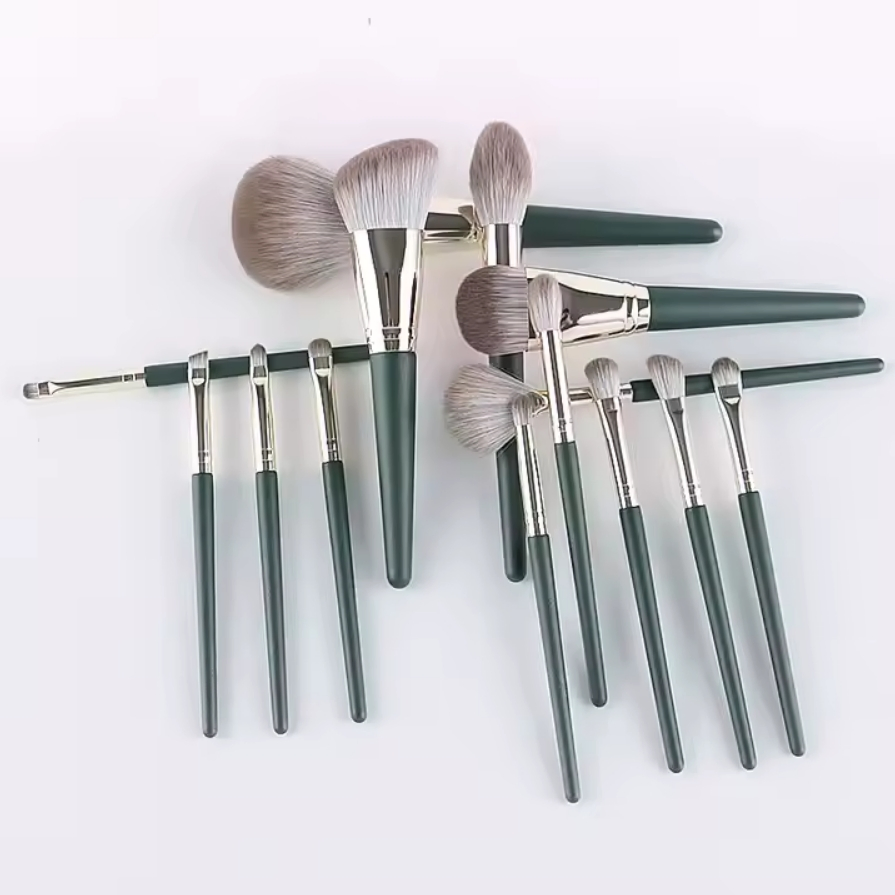 Logo OEM 14 Juego de Brochas Cosméticas Profesional Verde Brillante para Polvos Brochas de Maquillaje