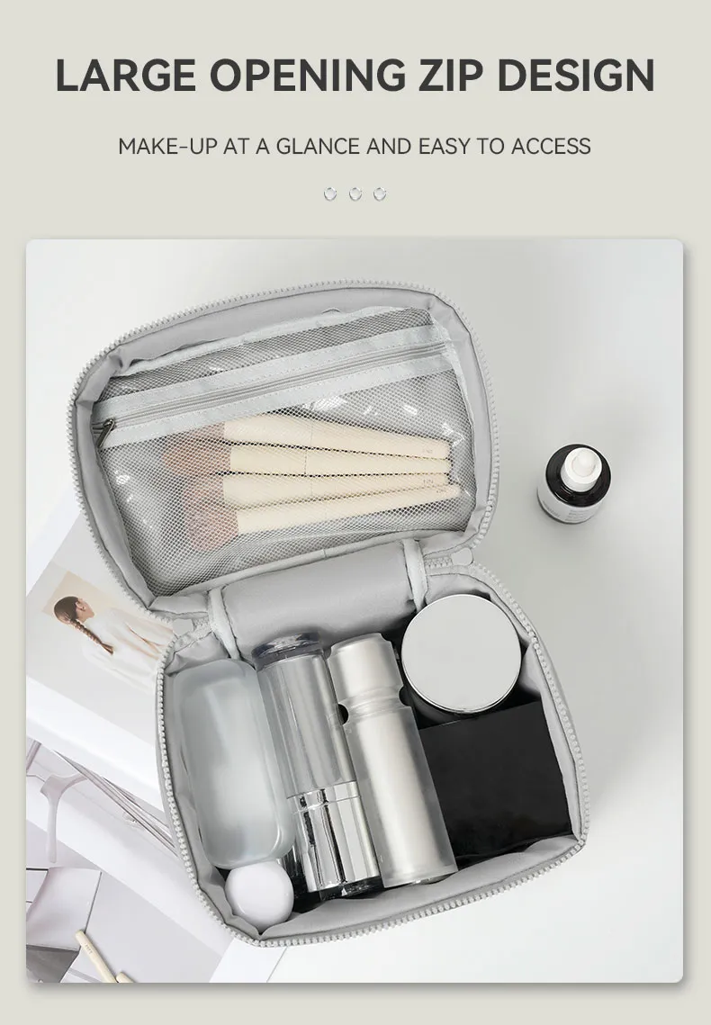 Estuche de Maquillaje de Mano con Gran Capacidad Bolsa de Cosméticos Portátil para Labiales y Cuidado de la Piel Cierre de Cremallera Fashionable