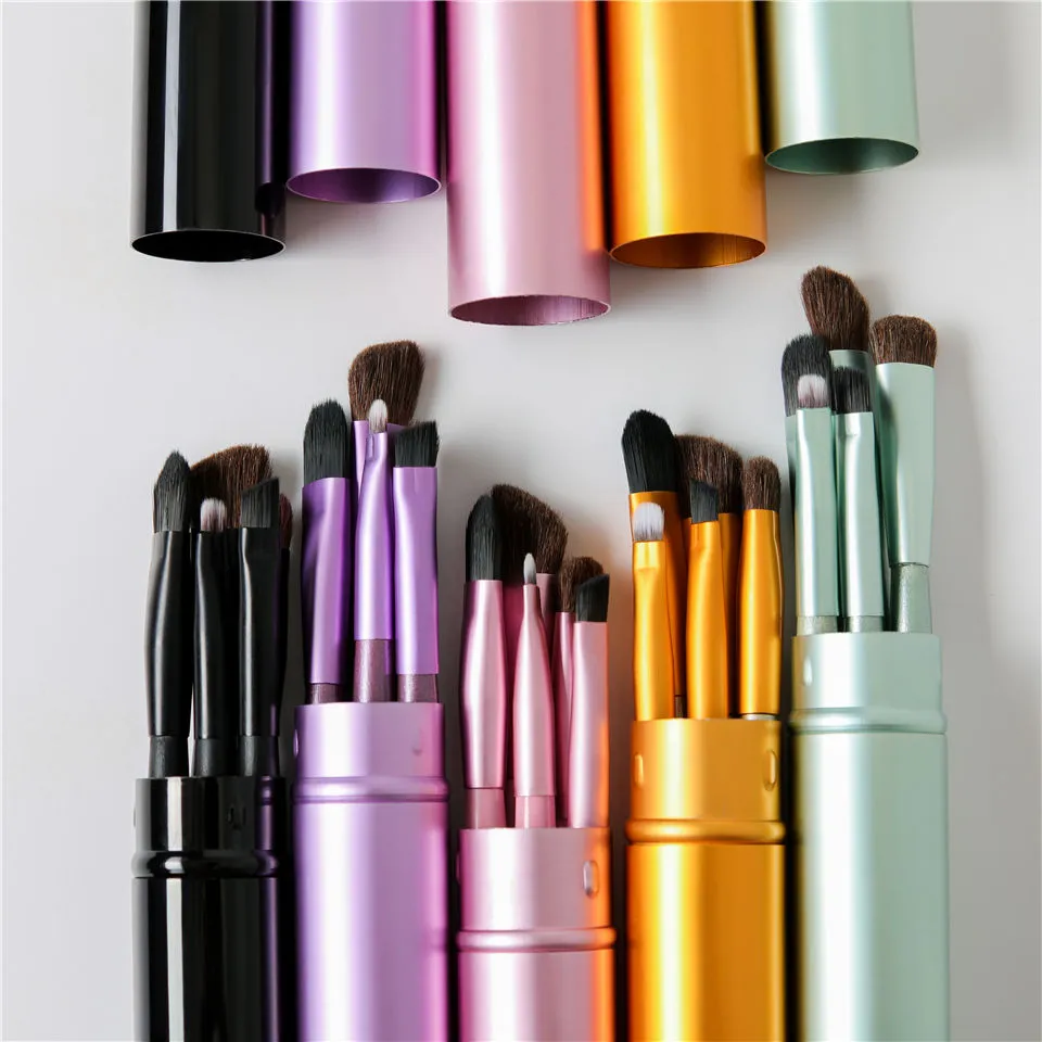 Juego de brochas de maquillaje para ojos portátil y mini, brocha de sombra de ojos, delineador y cejas