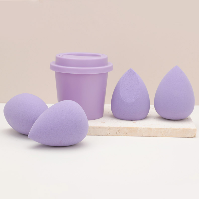 Soporte para esponja de belleza en forma de taza de café de marca privada, soporte para polvo con estuche de almacenamiento, caja seca cosmética