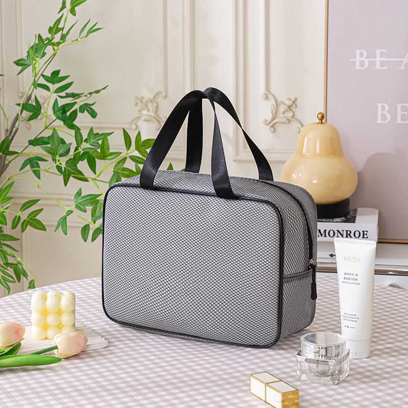 Bolsa de almacenamiento de malla elegante para maquillaje y artículos de tocador, organizador de gran capacidad y tamaño múltiple para viajes de negocios