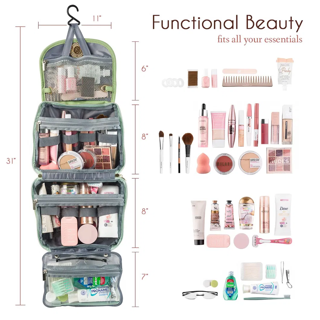 Organizador de Maquillaje Impermeable y Elegante con Gancho de Viaje para un Empaque Fácil