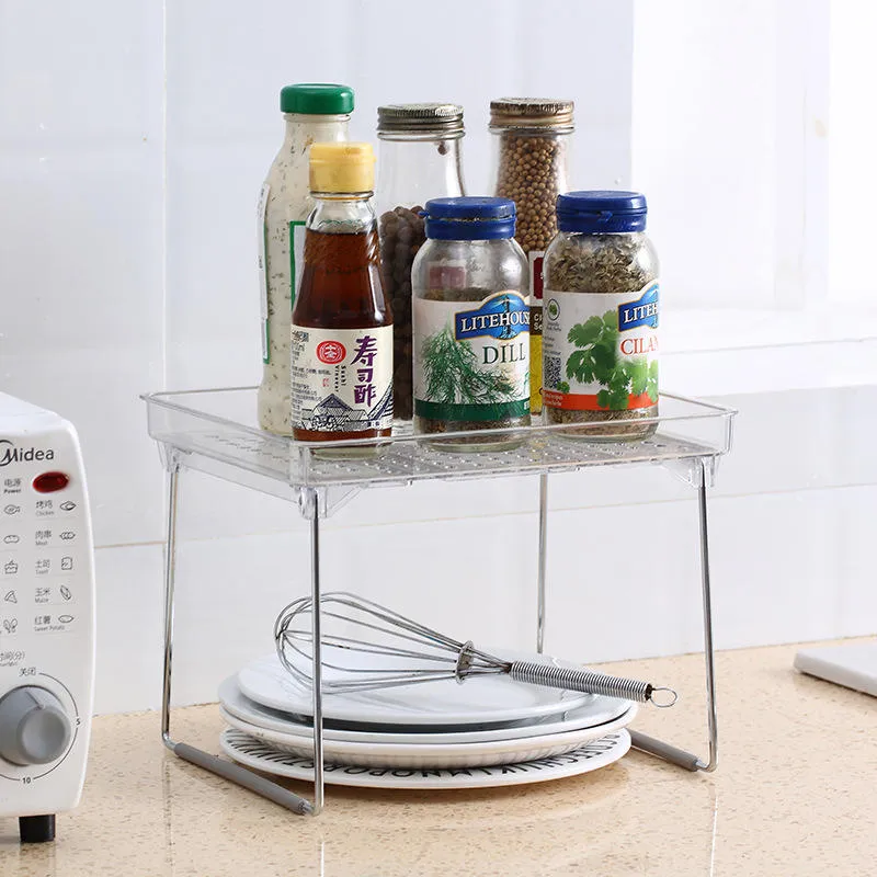 Organizador de almacenamiento para baño con estante apilable transparente, pies antideslizantes