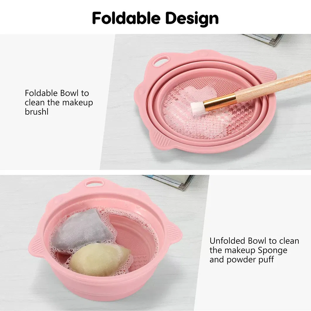 Utensilios domésticos eficientes para herramientas de belleza, tazón limpiador de brochas de maquillaje de silicona plegable