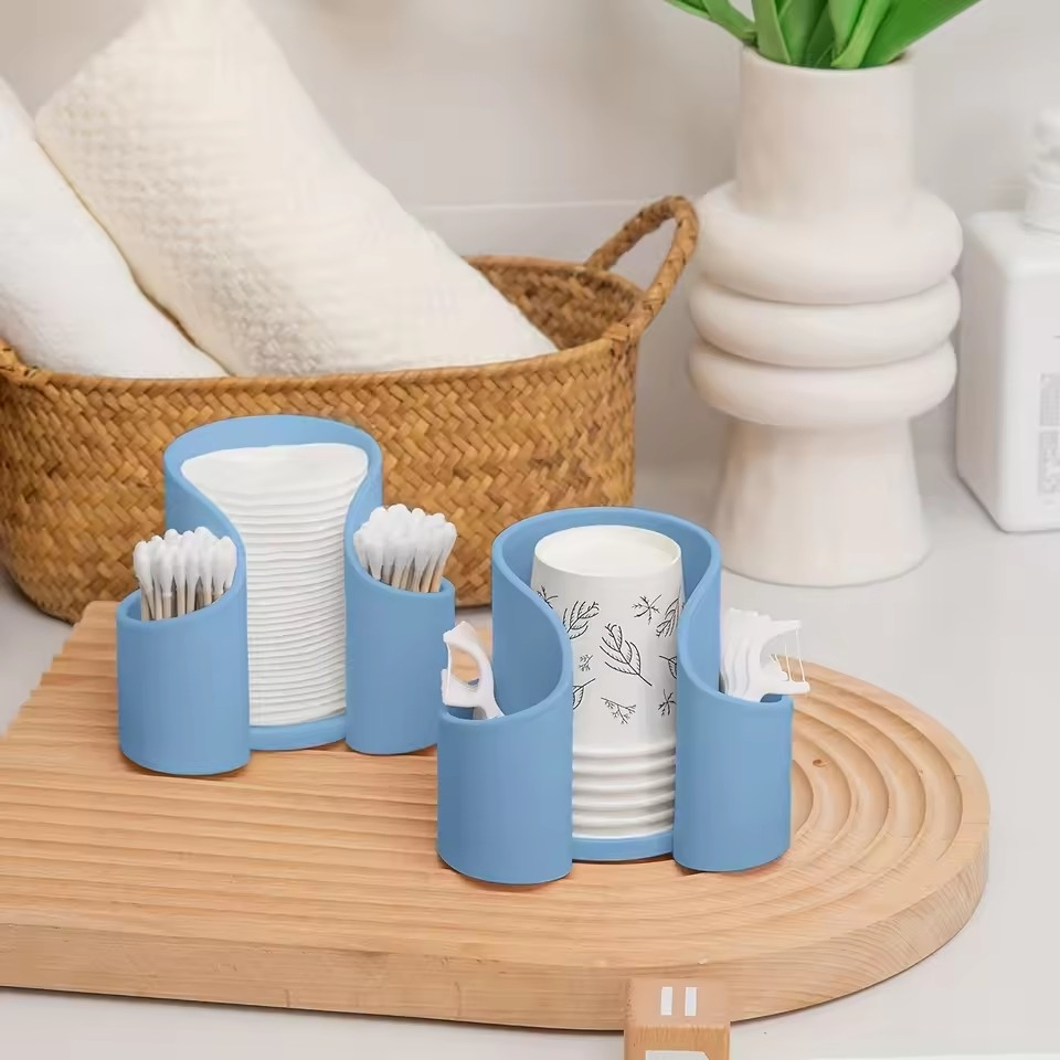 Dispensador de organizador de maquillaje con soporte recargable para palillos de hilo y bolas de algodón Ez30762
