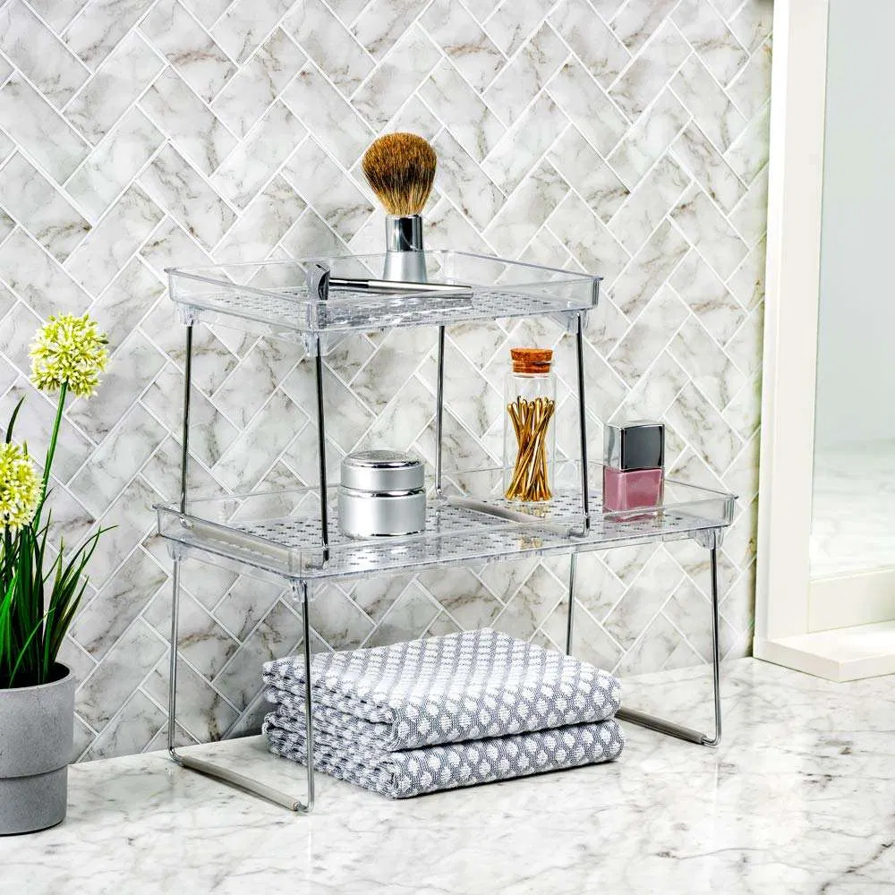 Organizador de almacenamiento para baño con estante apilable transparente, pies antideslizantes