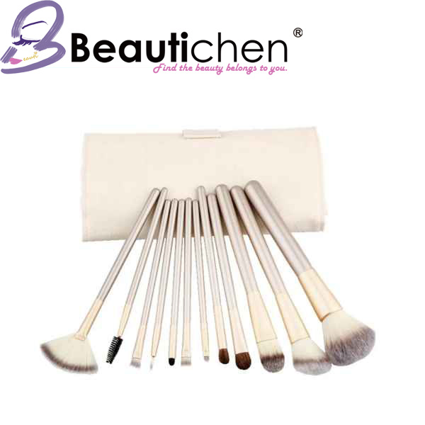 Set de Brochas de Maquillaje Profesional Premium Beautichen 12PCS con Pelo de Cabra - Temática de Caramelo, Alta Calidad para Cara, Ojos, Labios, Polvo, Base y Corrector