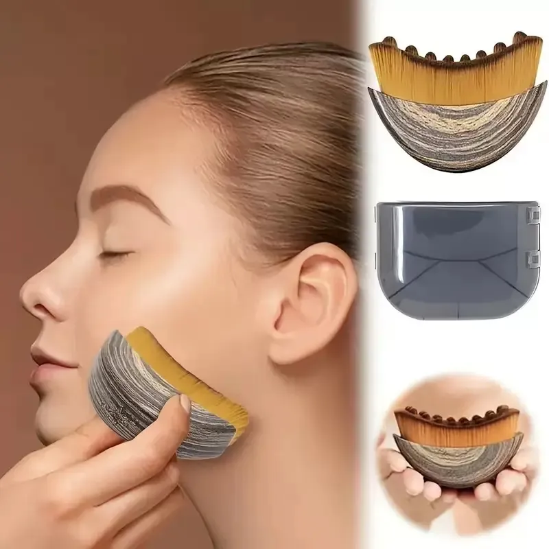 Nuevo cepillo de contorno facial de madera con mango suave y cerdas suaves hecho a medida