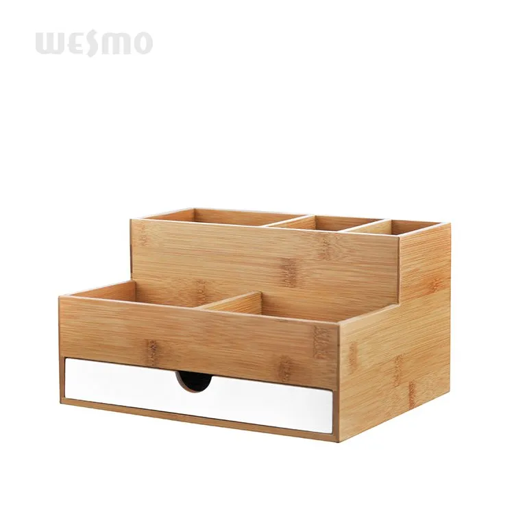 Espejo cosmético de madera de bambú organizador de escritorio