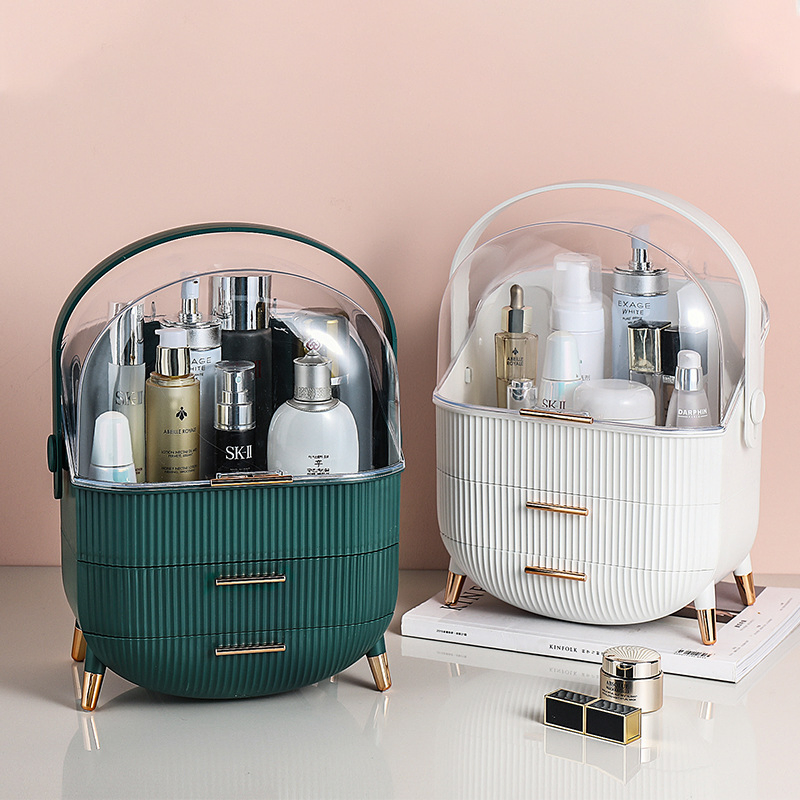 Estuche de almacenamiento cosmético de gran capacidad, bolsa de viaje para cosméticos, organizador de maquillaje, organizador de cuidado de la piel con cajones y tapa