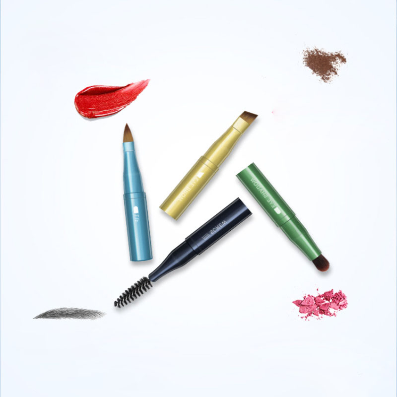 Conjunto de brochas de maquillaje para ojos, labios, pestañas y brocha de base facial