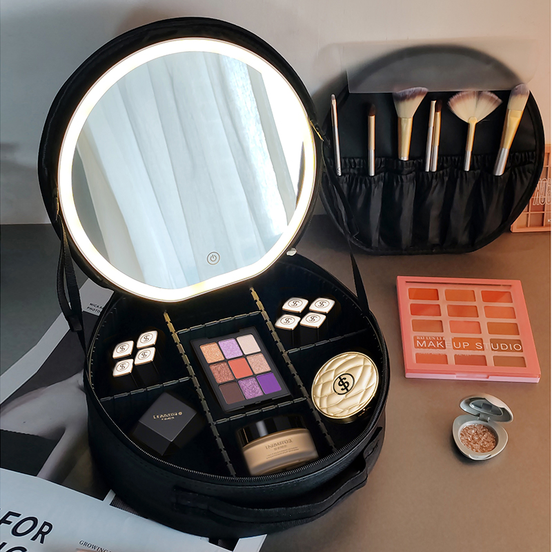 Estuche de almacenamiento para espejo LED redondo portátil de viaje