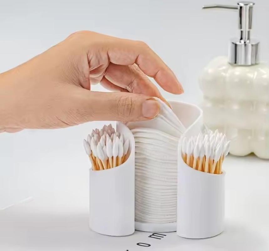 Dispensador de organizador de maquillaje con soporte recargable para palillos de hilo y bolas de algodón Ez30762