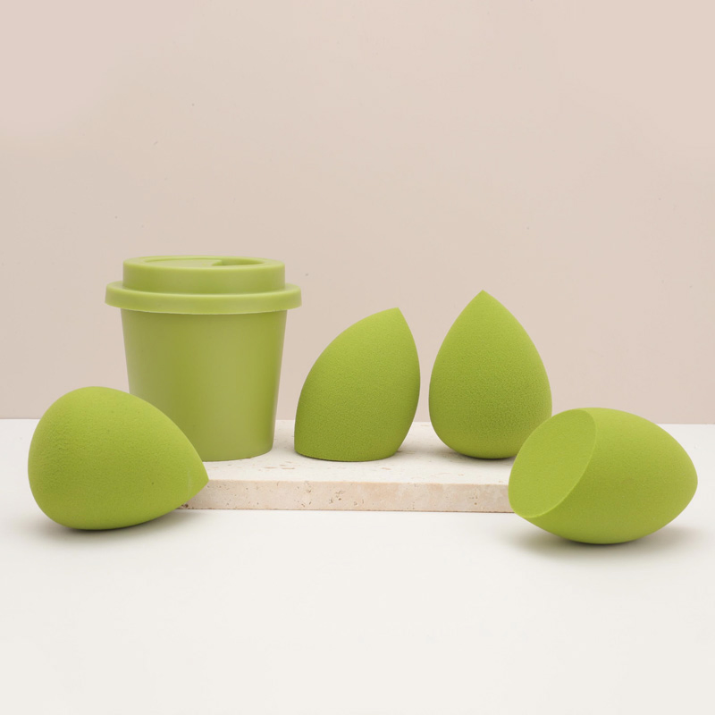 Soporte para esponja de belleza en forma de taza de café de marca privada, soporte para polvo con estuche de almacenamiento, caja seca cosmética