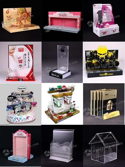 Soporte de exhibición de cepillos de maquillaje acrílico transparente 2-Layer juego de cepillos de acrílico