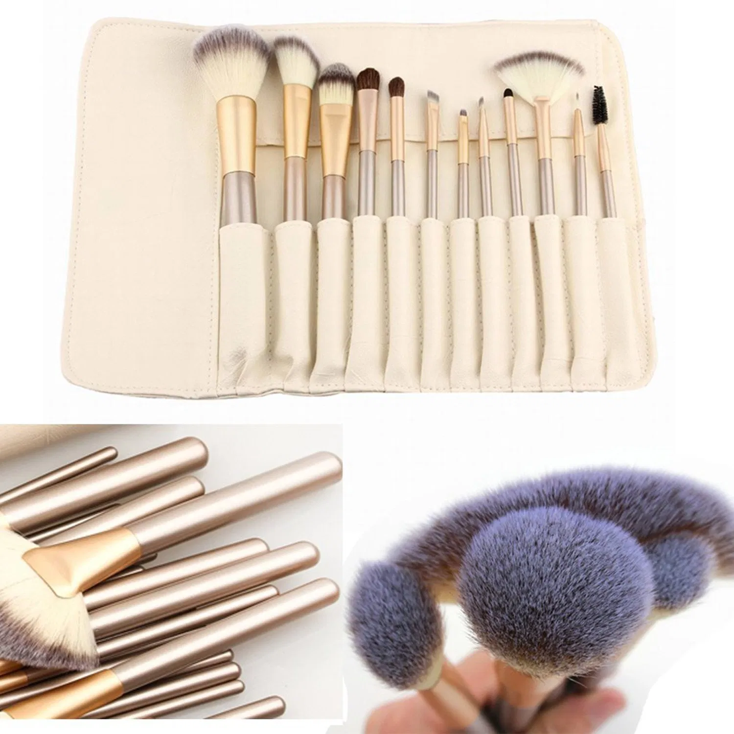 Set de Brochas de Maquillaje Profesional Premium Beautichen 12PCS con Pelo de Cabra - Temática de Caramelo, Alta Calidad para Cara, Ojos, Labios, Polvo, Base y Corrector