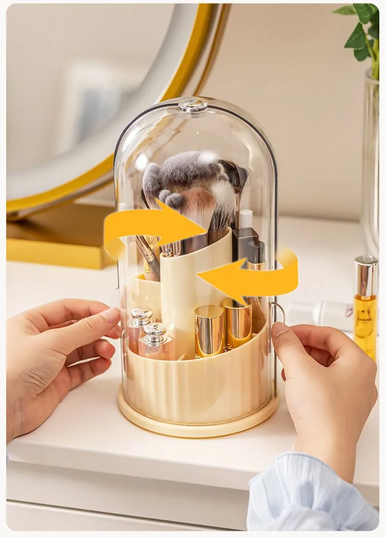 Caja de almacenamiento cosmético a prueba de polvo: gran capacidad, soporte giratorio a prueba de polvo para brochas de maquillaje, ideal como soporte para bolígrafos en el tocador
