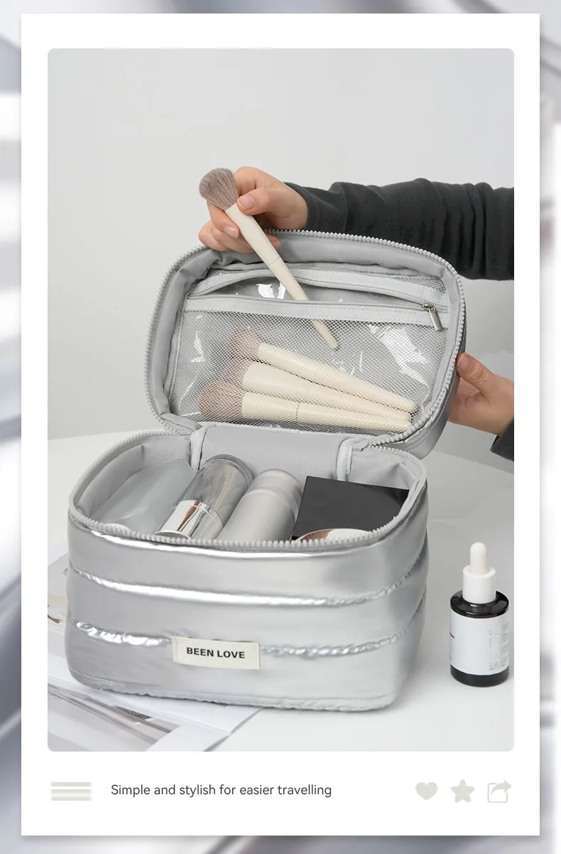 Estuche de Maquillaje de Mano con Gran Capacidad Bolsa de Cosméticos Portátil para Labiales y Cuidado de la Piel Cierre de Cremallera Fashionable