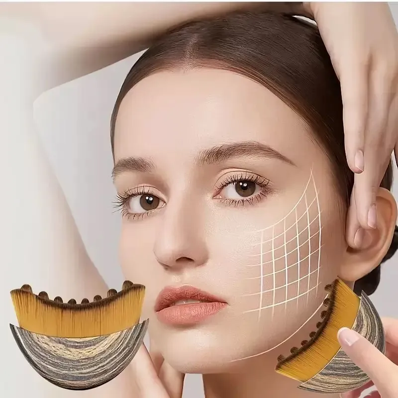 Nuevo cepillo de contorno facial de madera con mango suave y cerdas suaves hecho a medida