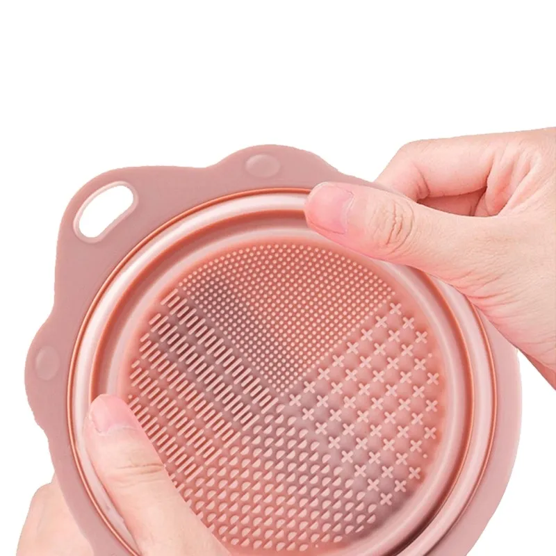 Utensilios domésticos eficientes para herramientas de belleza, tazón limpiador de brochas de maquillaje de silicona plegable