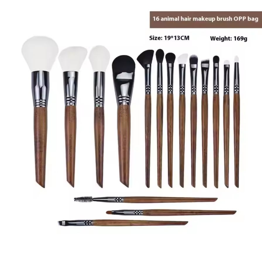 16PCS Juego de brochas de maquillaje de lana fina Light Peak con mango de madera para ojos