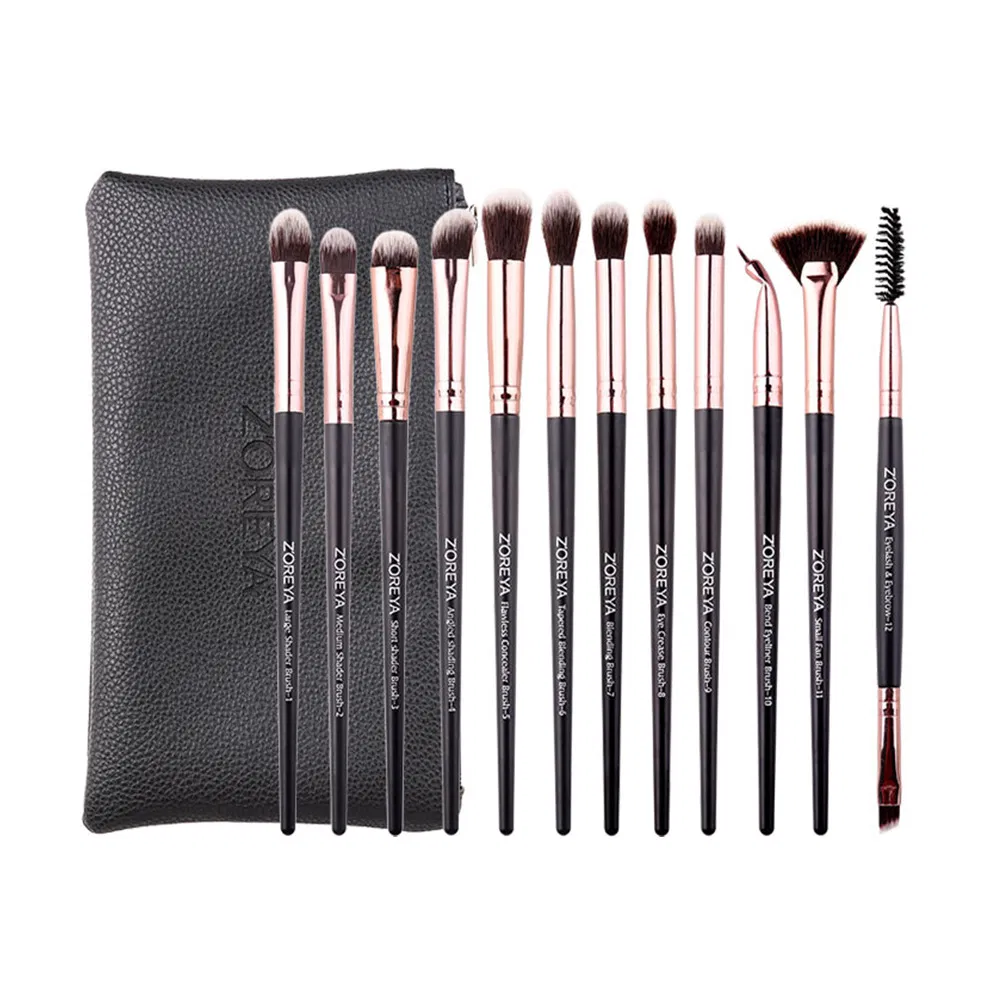Maravilloso 12-Piece Set de Pinceles para Maquillaje de Ojos con Estuche de PU