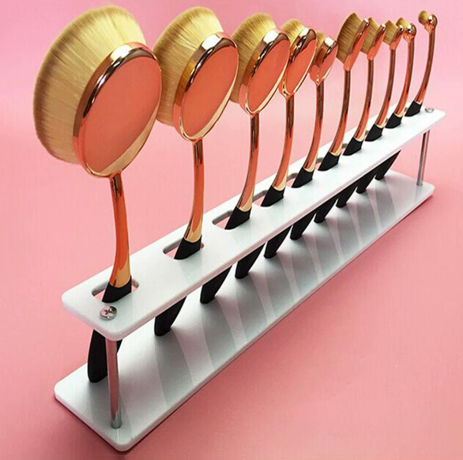 Conjunto de brochas de maquillaje multifuncionales profesionales con soporte de plexiglás para estudio de belleza