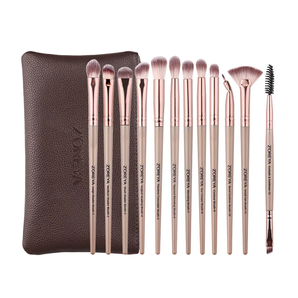 Maravilloso 12-Piece Set de Pinceles para Maquillaje de Ojos con Estuche de PU