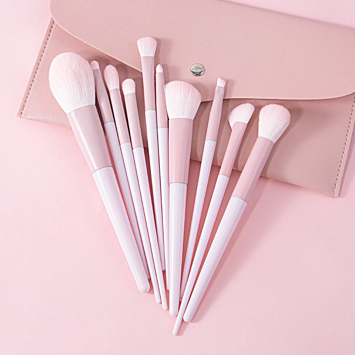 Set de Pinceles de Maquillaje Beautichen 11-Piece en Color Rosa con Bolsa de Viaje – Cerdas Suaves para Base, Rubor, Sombra de Ojos y Más – Diseño Elegante, Perfecto