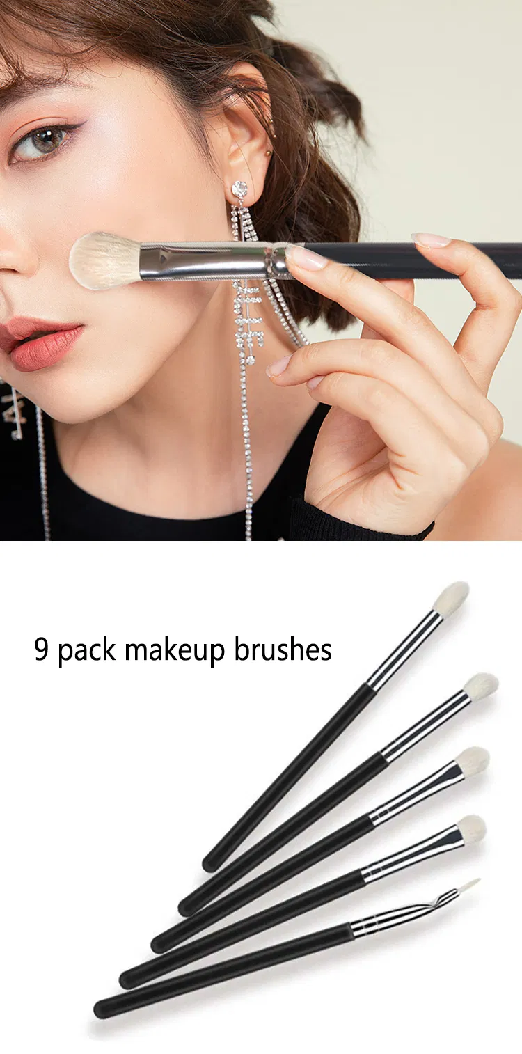 Conjunto de brochas de maquillaje para difuminar sombras de ojos de alta calidad al por mayor, con mango de madera de abedul y pelo sintético de cabra y pony, con logo