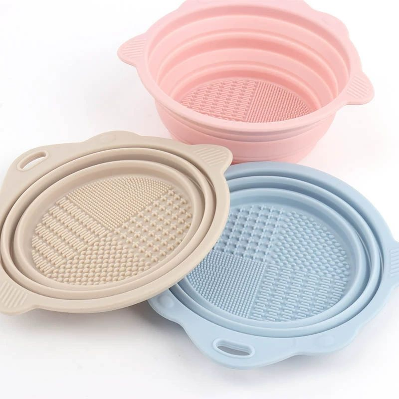 Utensilios domésticos eficientes para herramientas de belleza, tazón limpiador de brochas de maquillaje de silicona plegable