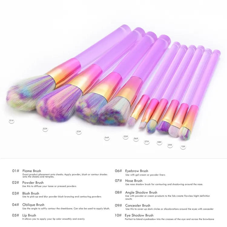 10PCS Conjunto de Pinceles de Maquillaje Pincel de Difuminado Base Sombras de Ojos Pinceles de Maquillaje