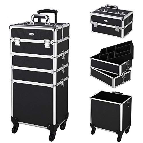 Caja de maquillaje rodante con cerradura, carro de artista, maleta de viaje, estuche cosmético