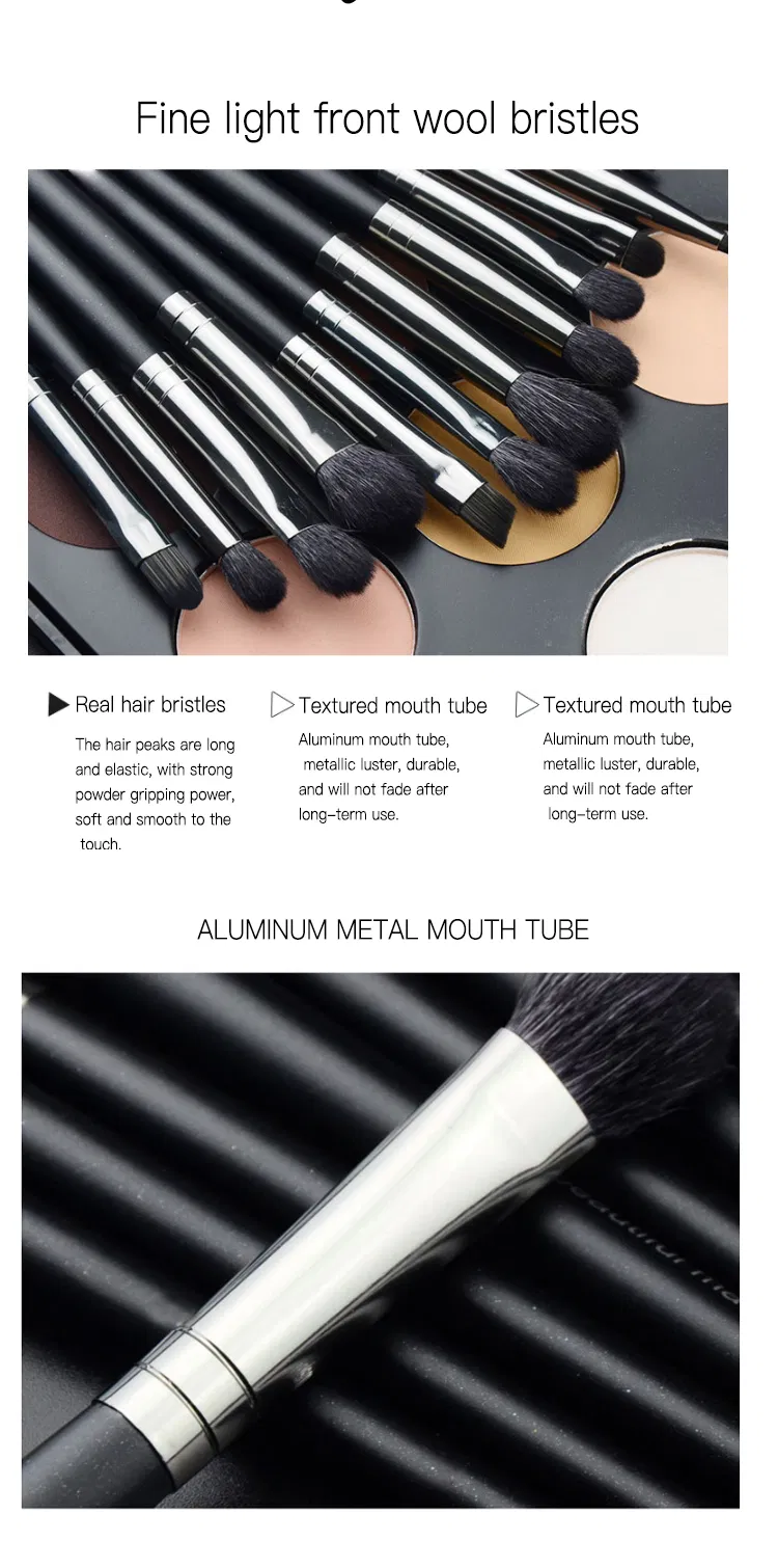 Conjunto de brochas de maquillaje para difuminar sombras de ojos de alta calidad al por mayor, con mango de madera de abedul y pelo sintético de cabra y pony, con logo