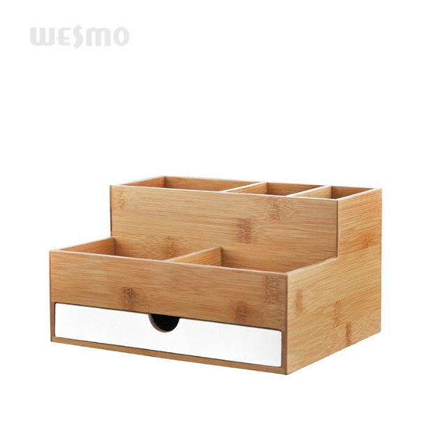 Espejo cosmético de madera de bambú organizador de escritorio