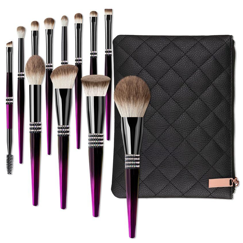 12PCS Conjunto de Pinceles de Maquillaje Marca Privada Púrpura Suave Pó Facial Pinceles de Maquillaje