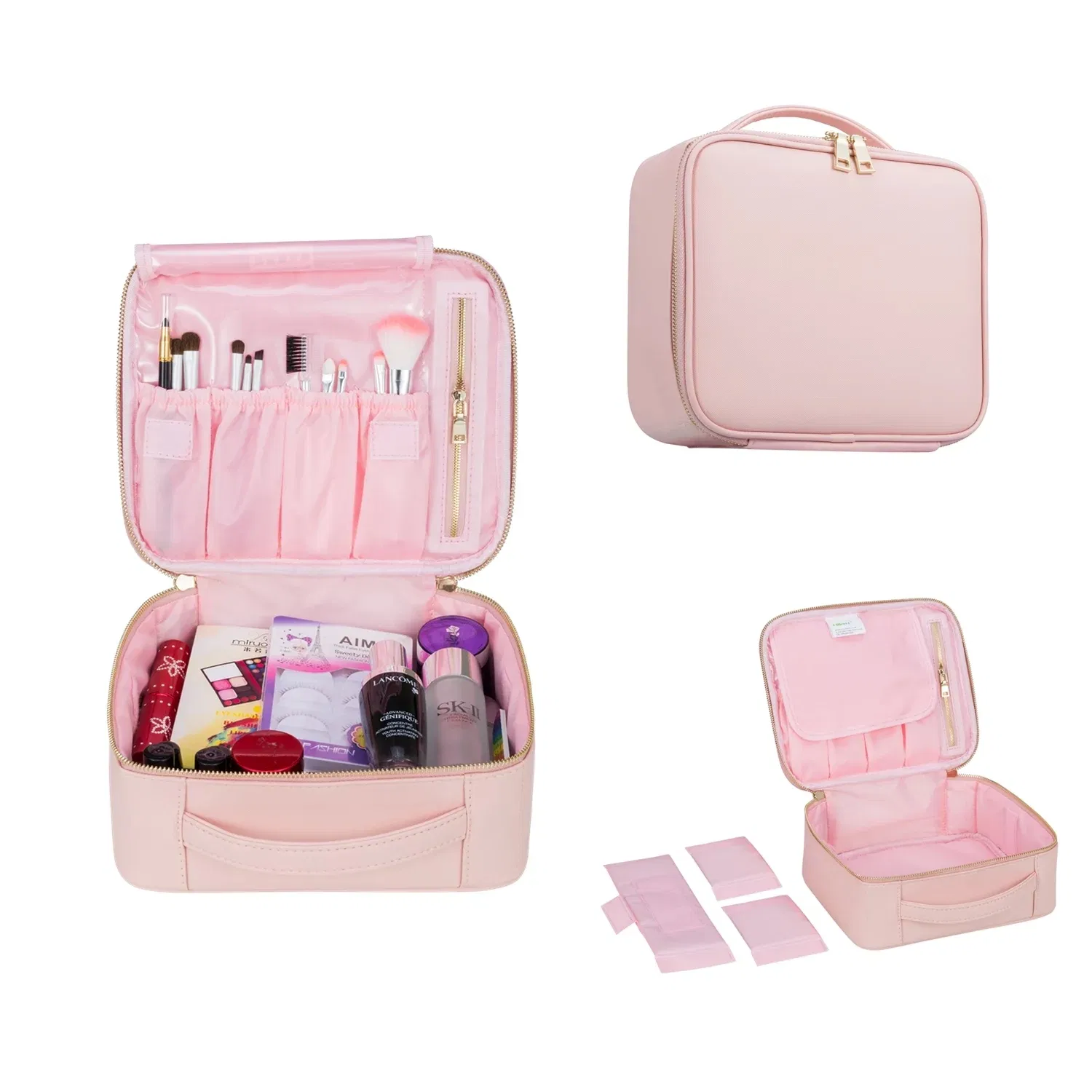 Estuche de Maquillaje de Viaje Organizador Cosmético de Cuero PU