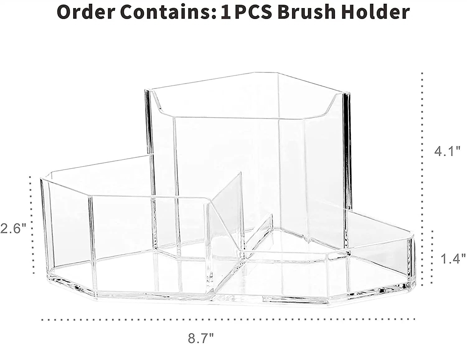 Caja de almacenamiento para brochas de maquillaje de acrílico de supermercado con tres compartimentos