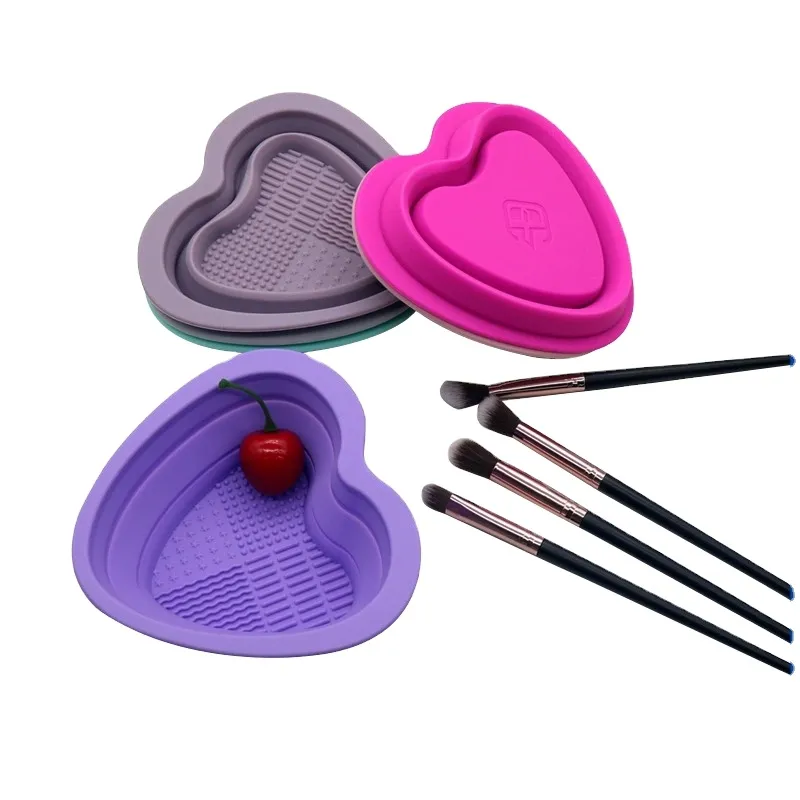 Utensilios domésticos eficientes para herramientas de belleza, tazón limpiador de brochas de maquillaje de silicona plegable