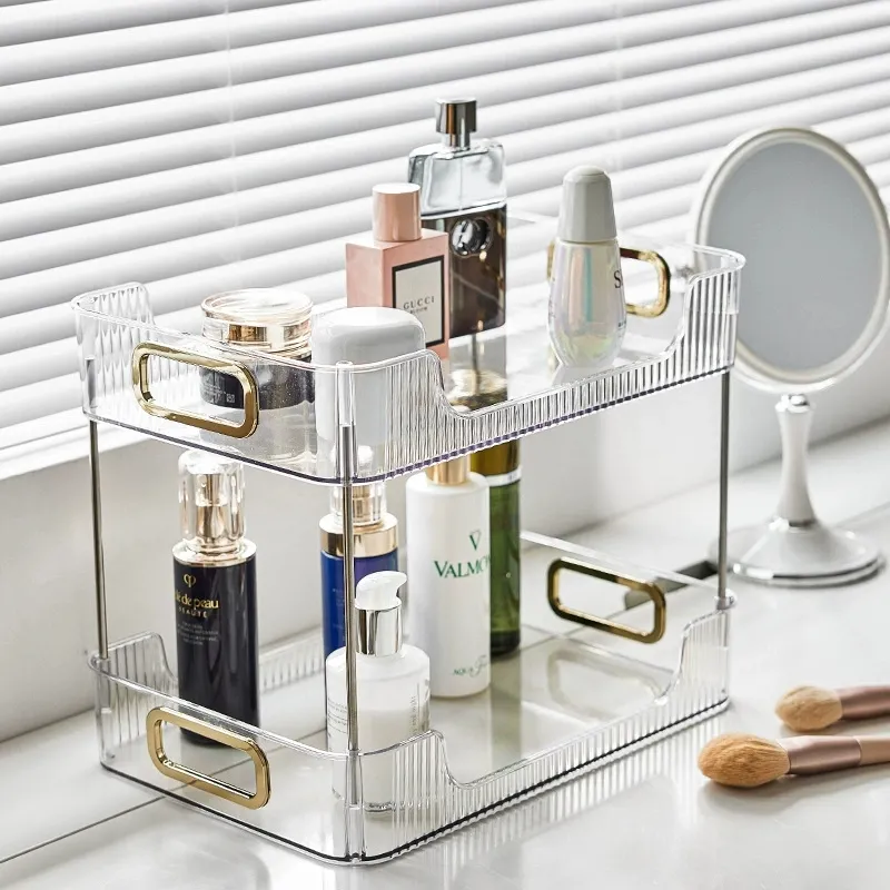 Organizador de Maquillaje Moderno de Plástico Transparente Ecológico, Caja de Almacenamiento Cosmético Apilable