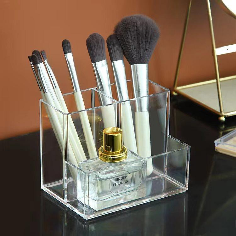Organizador de Maquillaje de Acrílico para Escritorio, Organizador de Brochas, Almacenamiento Cosmético Transparente, Organizador de Labiales