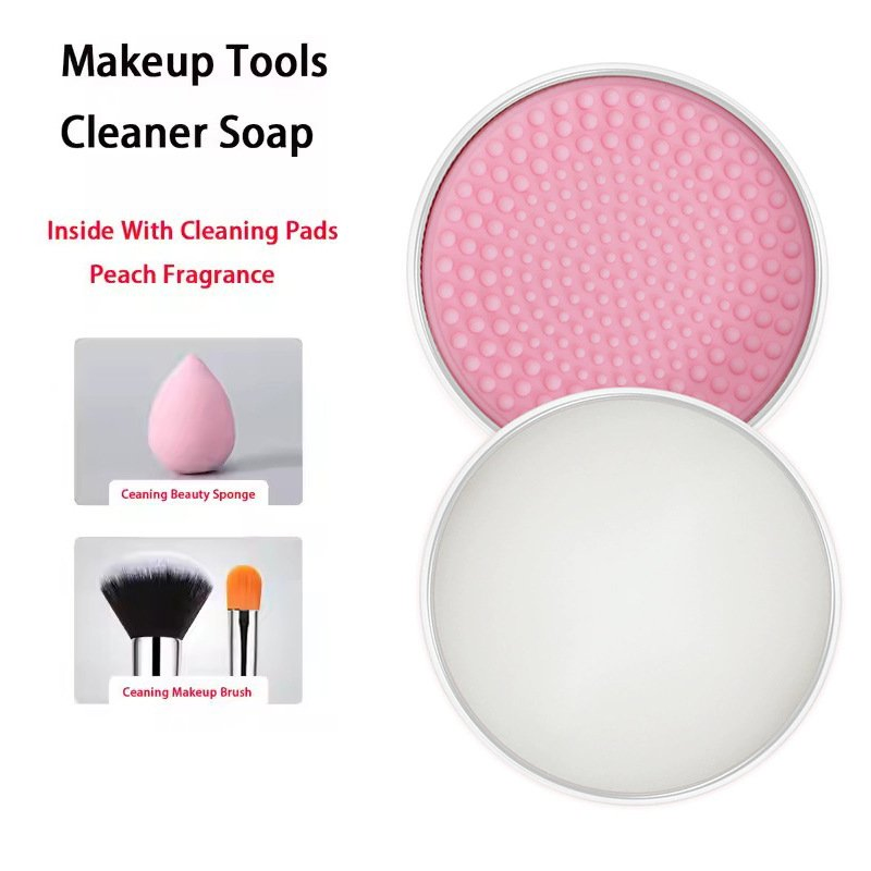 Jabón limpiador de herramientas de brochas de maquillaje con fragancia a durazno, incluye almohadilla de silicona para limpiar esponjas