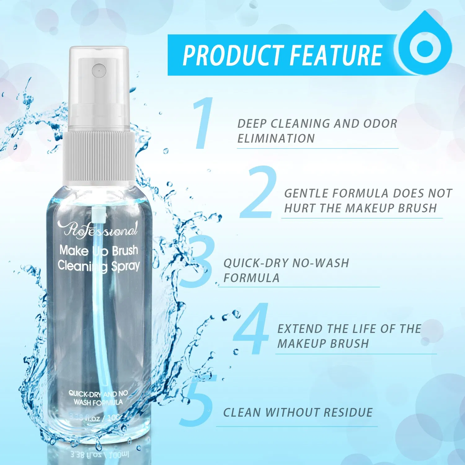 Limpiador Rápido de Brochas de Maquillaje Spray de Secado Rápido Fórmula Sin Lavado 100ml