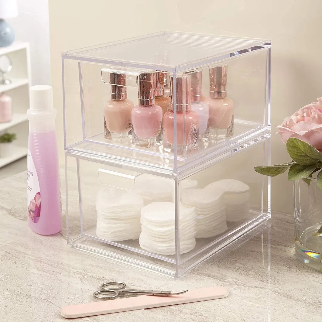 Conjuntos de cajas de maquillaje de acrílico transparente multipropósito, cajones de almacenamiento de plástico apilables, organizador de cosméticos